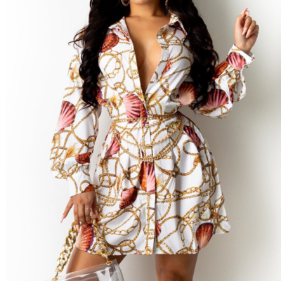 Fashion printed long sleeve dress - Thumbnail 4