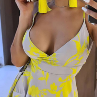 Sling Ladies V-Neck Floral Print Dress - Thumbnail 1