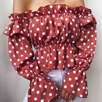 Women'S Pink One-Shoulder Long-Sleeved Chiffon Top - Thumbnail 1