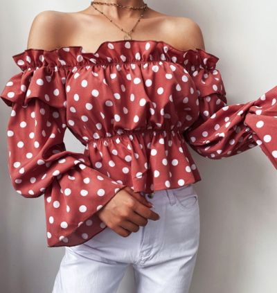 Women'S Pink One-Shoulder Long-Sleeved Chiffon Top