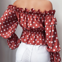 Women'S Pink One-Shoulder Long-Sleeved Chiffon Top - Thumbnail 2