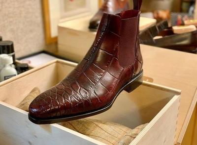 Awesome Handmade Dark Brown Alligator Skin Leather Chelsea Ankle High Finest Dress Mens Boot