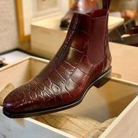 Awesome Handmade Dark Brown Alligator Skin Leather Chelsea Ankle High Finest Dress Mens Boot - Thumbnail 1