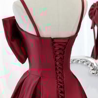 Burgundy satin long A line prom dress evening dress - Thumbnail 3