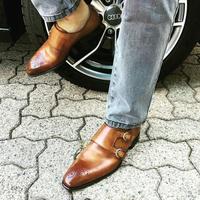 Christmas Hot Sale Brown Double Monk Strap Leather Wedding Shoes - Thumbnail 1