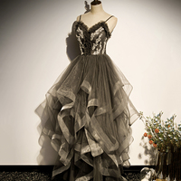 Gray tulle long A line prom dress evening dress - Thumbnail 2