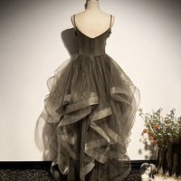 Gray tulle long A line prom dress evening dress - Thumbnail 3