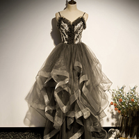 Gray tulle long A line prom dress evening dress - Thumbnail 5