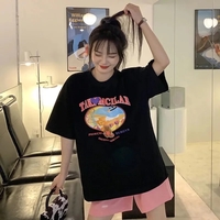 Cute Sweet Graffiti Bear Letter Print Short Sleeve Shirt Top Loose Oversize Aesthetic Casual Summer E-Girl Kawaii Korean Japanese Harajuku - Thumbnail 7