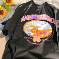 Cute Sweet Graffiti Bear Letter Print Short Sleeve Shirt Top Loose Oversize Aesthetic Casual Summer E-Girl Kawaii Korean Japanese Harajuku - Thumbnail 6