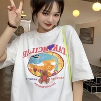 Cute Sweet Graffiti Bear Letter Print Short Sleeve Shirt Top Loose Oversize Aesthetic Casual Summer E-Girl Kawaii Korean Japanese Harajuku - Thumbnail 4