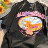 Cute Sweet Graffiti Bear Letter Print Short Sleeve Shirt Top Loose Oversize Aesthetic Casual Summer E-Girl Kawaii Korean Japanese Harajuku - Thumbnail 8