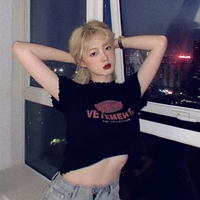 Cute Vintage Ruffle Off White Letter Print Short Sleeve Shirt Aesthetic Casual Summer E-Girl Kawaii Korean Japanese Harajuku - Thumbnail 8