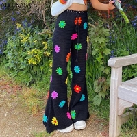 Cute Flower Knit Crochet Net Sheer Wide Leg Pants Long Boho Trousers Aesthetic Casual Summer E-Girl Kawaii Korean Japanese Harajuku - Thumbnail 3