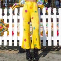 Cute Flower Knit Crochet Net Sheer Wide Leg Pants Long Boho Trousers Aesthetic Casual Summer E-Girl Kawaii Korean Japanese Harajuku - Thumbnail 4