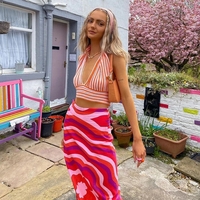 Cute Vintage Red Flower High Waist Print Beach Long Skirt Wrap Sexy Aesthetic Casual Summer E-Girl Kawaii Korean Japanese Harajuku - Thumbnail 2