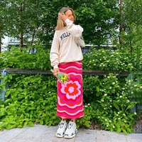 Cute Vintage Red Flower High Waist Print Beach Long Skirt Wrap Sexy Aesthetic Casual Summer E-Girl Kawaii Korean Japanese Harajuku - Thumbnail 4