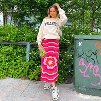 Cute Vintage Red Flower High Waist Print Beach Long Skirt Wrap Sexy Aesthetic Casual Summer E-Girl Kawaii Korean Japanese Harajuku - Thumbnail 5