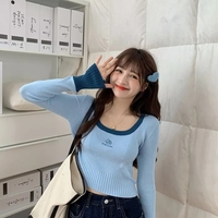 Cute Vintage Flower Embroidery Long Sleeve Shirt Sweater Jumper Aesthetic Casual Summer E-Girl Kawaii Korean Japanese Harajuku - Thumbnail 3