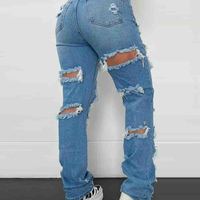 Women'S Blue Ripped Jeans - Thumbnail 2