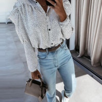 Women's Puff Sleeve Loose Cardigan Chiffon Shirt - Thumbnail 3