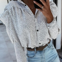 Women's Puff Sleeve Loose Cardigan Chiffon Shirt - Thumbnail 1