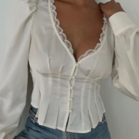 Lace Long-Sleeved V-Neck Cardigan Top - Thumbnail 2