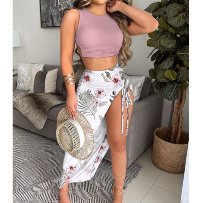 Sexy Vest Print Split Two-Piece Suit