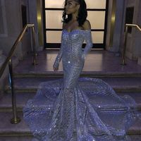 Off the Shoulder Long Sleeves Sweetheart Sequins Prom Dresses,1091 - Thumbnail 2