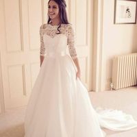 Vintage lace 3/4 Sleeve Wedding Dresses,Modest Bridal gown with Train,Custom aline Wedding Dress,1093 - Thumbnail 1