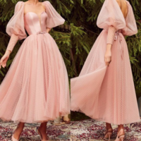 Princess A-Line Sweetheart Backless Pink Tulle Ankle length Prom Dresses,1094 - Thumbnail 2