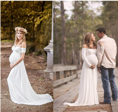 Maternity Wedding Gowns Empire White Off the Shoulder Simple Bridal Dresses Plus Size Dress for Pregnant Bride,1095