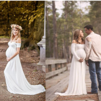 Maternity Wedding Gowns Empire White Off the Shoulder Simple Bridal Dresses Plus Size Dress for Pregnant Bride,1095 - Thumbnail 1