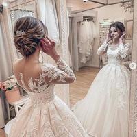Ball Gown Long Sleeve Tulle Lace Appliques Wedding Dresses 2021 - Thumbnail 1