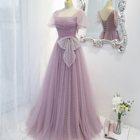 Purple tulle long A line prom dress evening dress - Thumbnail 1