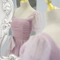 Purple tulle long A line prom dress evening dress - Thumbnail 2