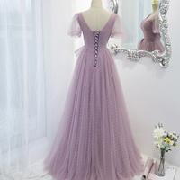 Purple tulle long A line prom dress evening dress - Thumbnail 4