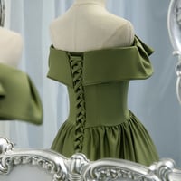 Green satin long A line prom dress green evening dress - Thumbnail 2