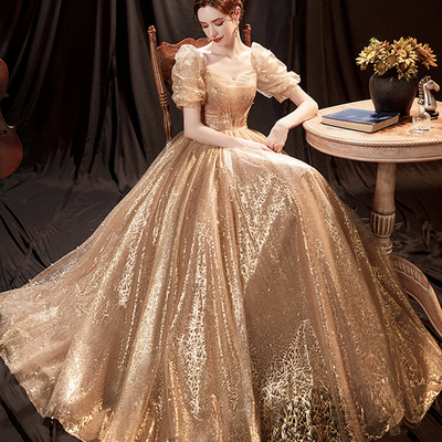 Shiny tulle long a line prom dress evening dress - Thumbnail 2