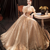 Shiny tulle long A line prom dress evening dress - Thumbnail 1