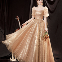 Shiny tulle long A line prom dress evening dress - Thumbnail 2