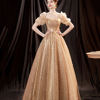 Shiny tulle long A line prom dress evening dress - Thumbnail 3