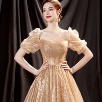 Shiny tulle long A line prom dress evening dress - Thumbnail 6