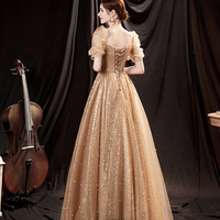 Shiny tulle long A line prom dress evening dress - Thumbnail 7