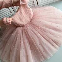 One Shoulder Blush Pink Flower Girl Dress with Pearls,1100 - Thumbnail 1