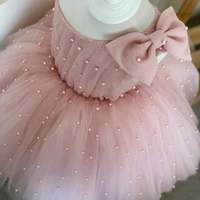 One Shoulder Blush Pink Flower Girl Dress with Pearls,1100 - Thumbnail 2