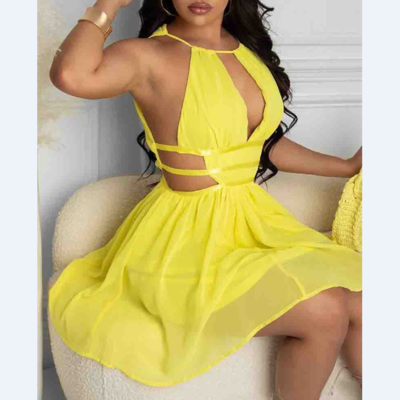 Pure color women's sexy sleeveless dress - Thumbnail 2