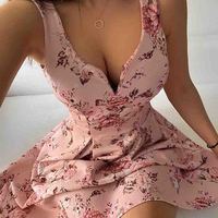 Sexy Floral Sleeveless V-Neck High Waist Dress - Thumbnail 1
