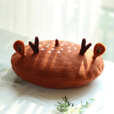 Cute wool deer ears beret hat