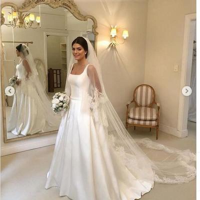 Simple ball gown crew neck wedding dresses bridal gowns
